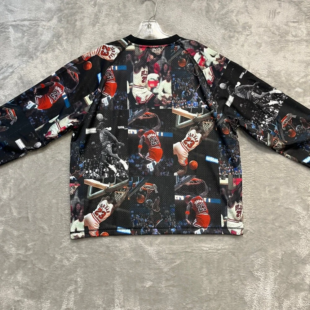 Air Jordan Flight Long Sleeve Shirt Mens M Black All Over Print Mesh IF1831-010